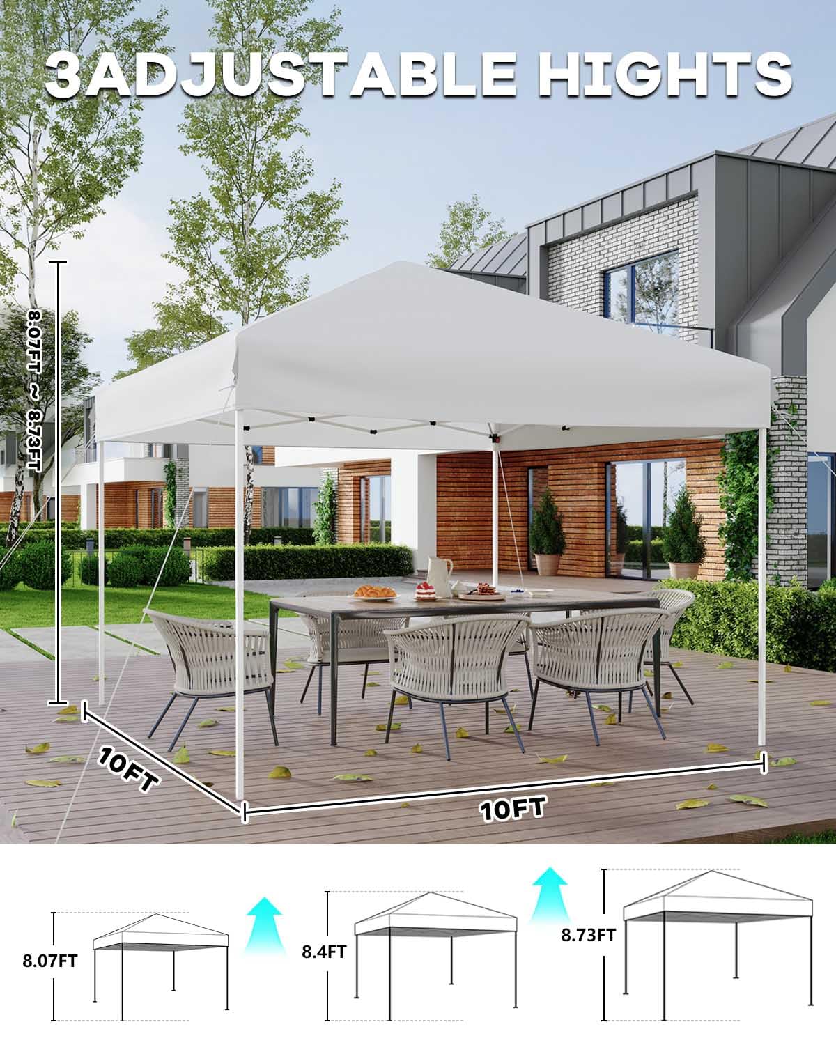 3 Adjustable Heights: 8.07FT, 8.4FT, 8.73FT, 10FT