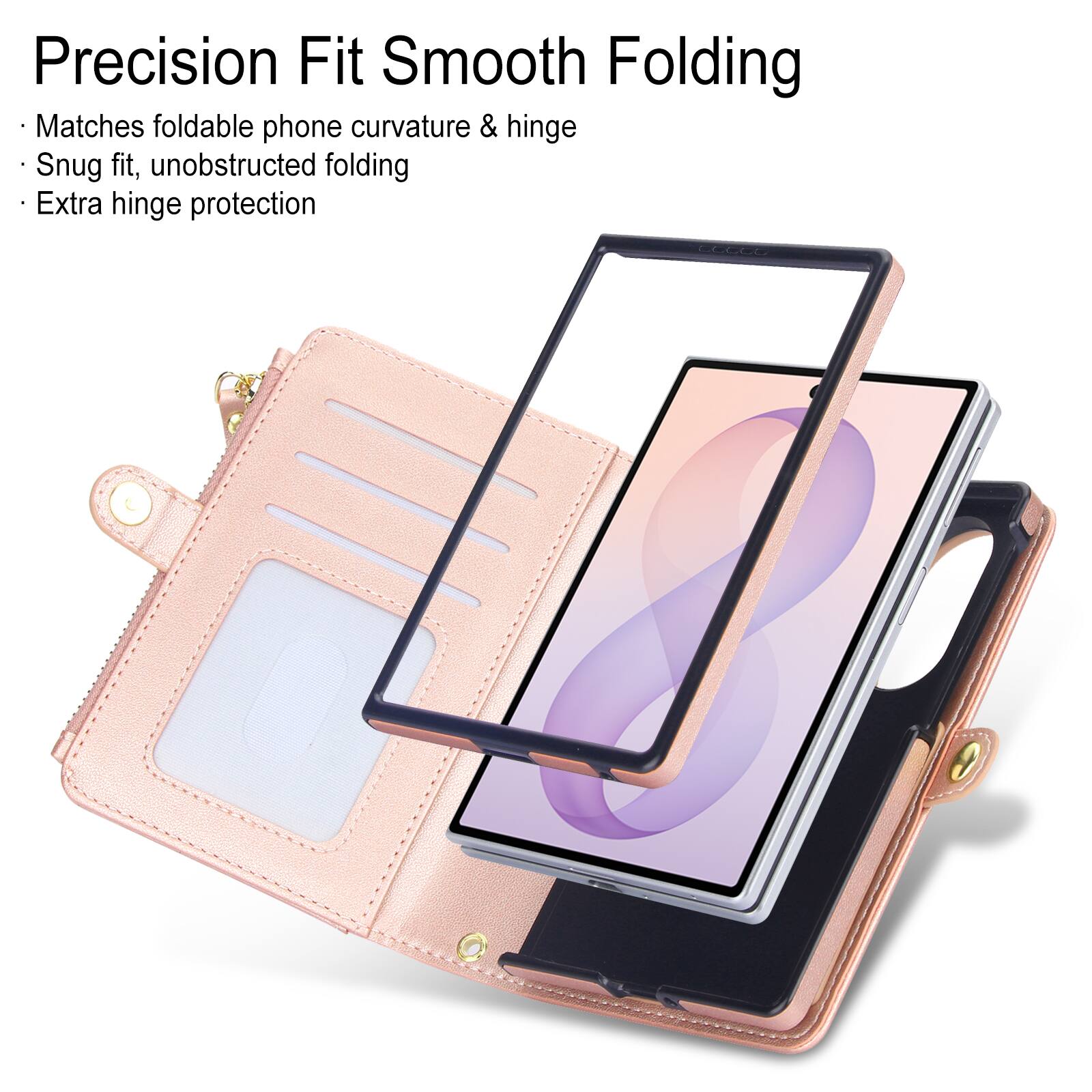 Precision Fit Smooth Folding  
- Matches foldable phone curvature & hinge  
- Snug fit, unobstructed folding  
- Extra hinge protection