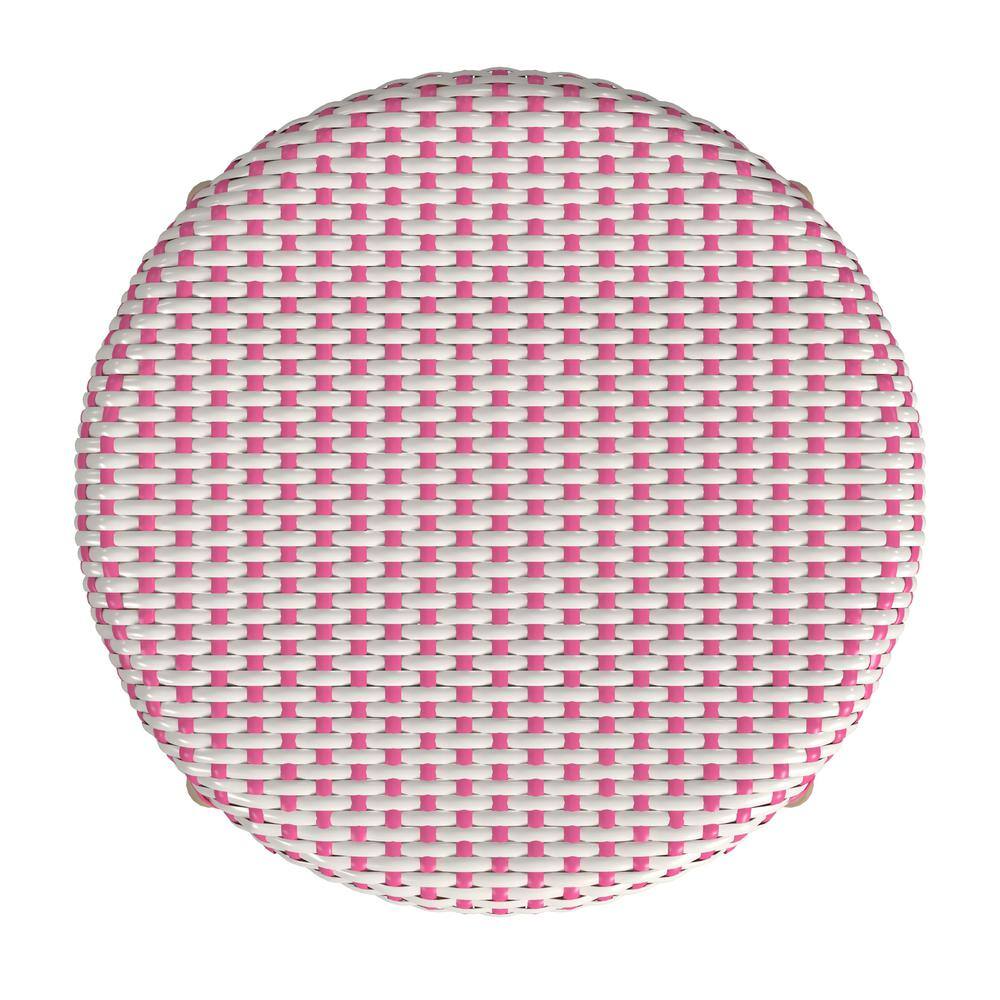 Back. Butler Specialty - Tobias Rattan Round 24" Counter Stool - White And Pink Dot.