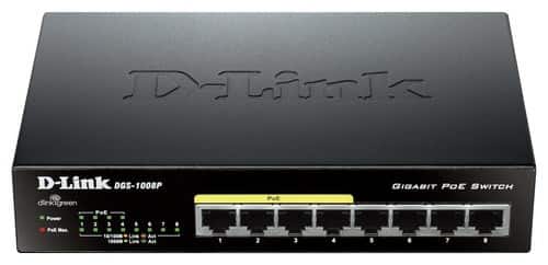 Front. D-Link - PoE 8-Port 10/100/1000Base-T Gigabit Ethernet Switch - Black.