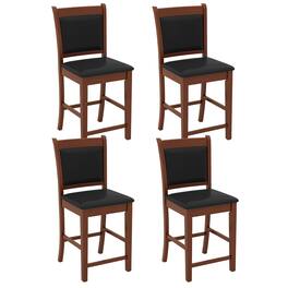 Gymax - Upholstered Counter Stool Set of 4 w/ Solid Rubber Wood Frame Ergonomic Backrest - Brown, Black