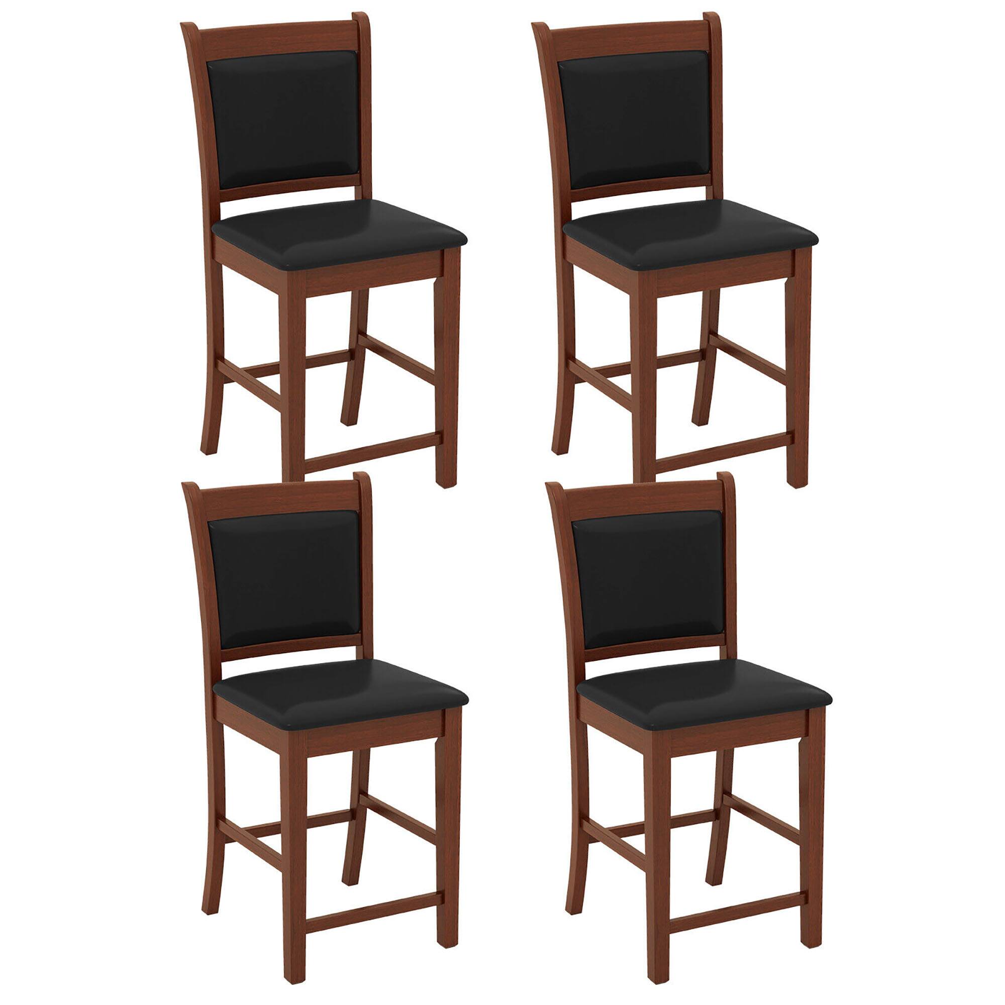 Front. Gymax - Gymax Upholstered Counter Stool Set of 4 w/ Solid Rubber Wood Frame Ergonomic Backrest - Brown, Black.