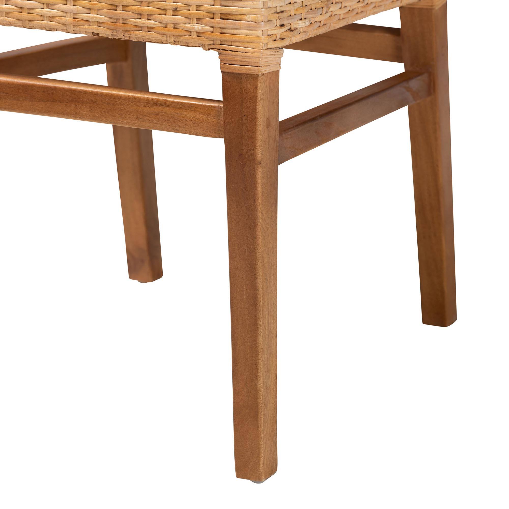 Alt View 2. bali & pari - Lesia Modern Bohemian Rattan and Mahogany Wood Dining Chair - Natural Brown/Walnut Brown.