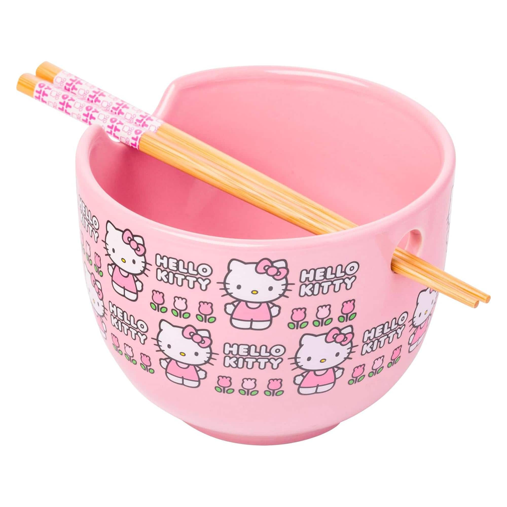 Silver Buffalo - Sanrio Hello Kitty Face 20 Ounce Ceramic Ramen Bowl with Chopsticks - Pink