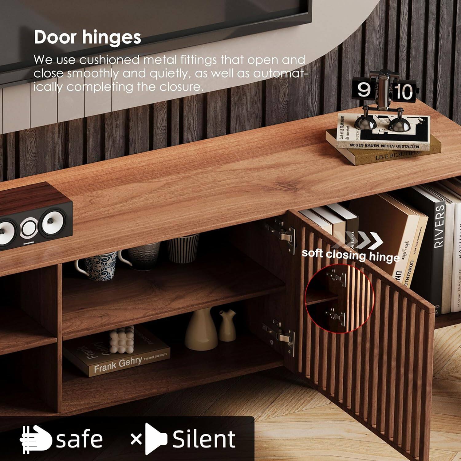 Door hinges

We use cushioned metal fittings that open and close smoothly and quietly, as well as automatically completing the closure.

9 10

soft closing hinge

safe x Silent