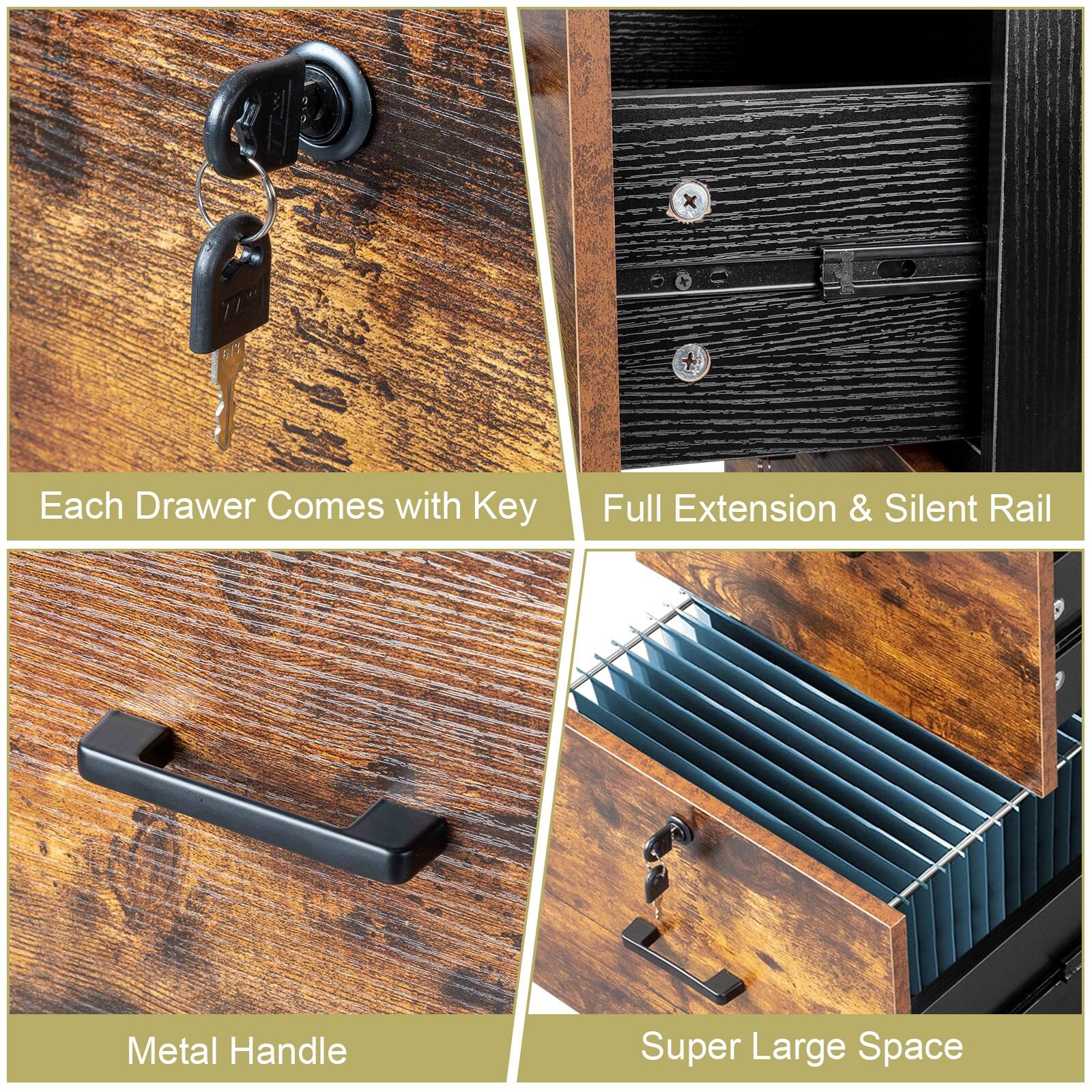 Alt View 3. Winado - 2-Drawer Small Rolling File Cabinet with Lock fits Letter/Legal/A4 Size Office - Rustic Brown & Black.