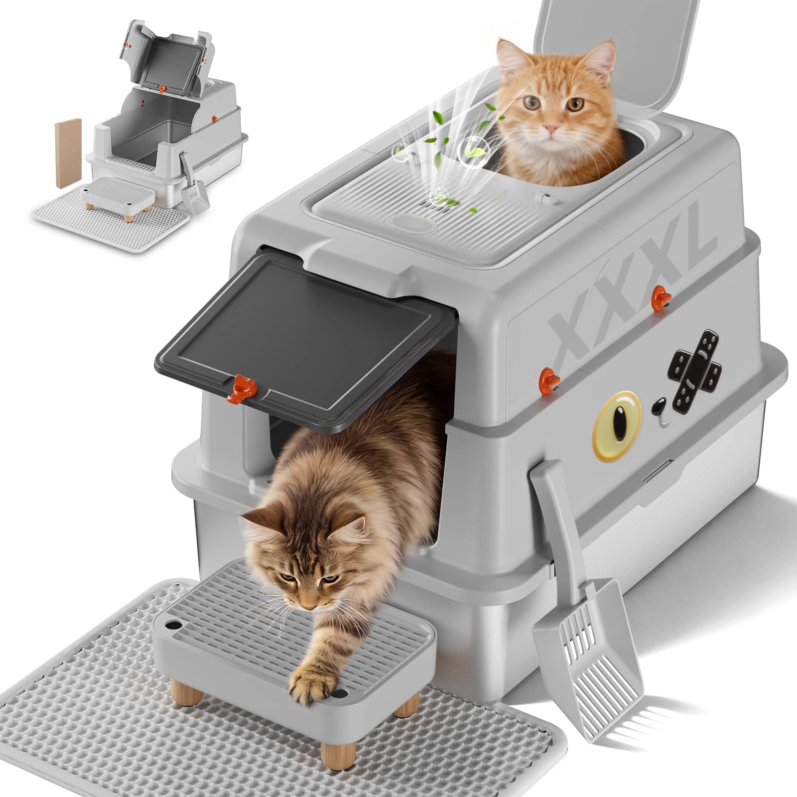CloudRest Pro - XXXL Stainless Steel Cat Litter Box with Lid Dual-Entry Enclosed Litterbox for Big Cats - Gray-2 price history on PriceWatchPro