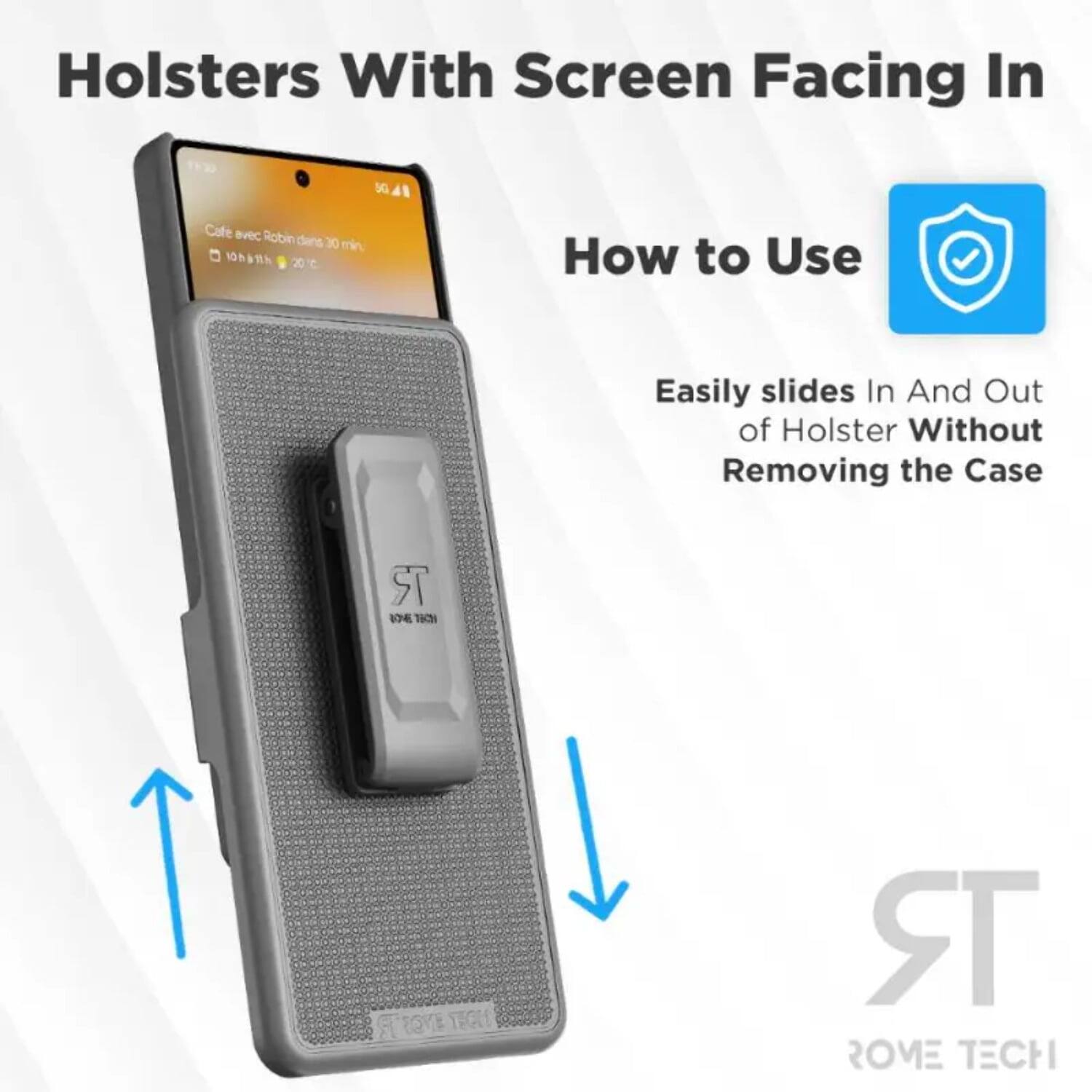 Holsters With Screen Facing In

How to Use

Easily slides In And Out of Holster Without Removing the Case

Café avec Robin dans 30 min.
10h45 20°C

ST
ROME TECH