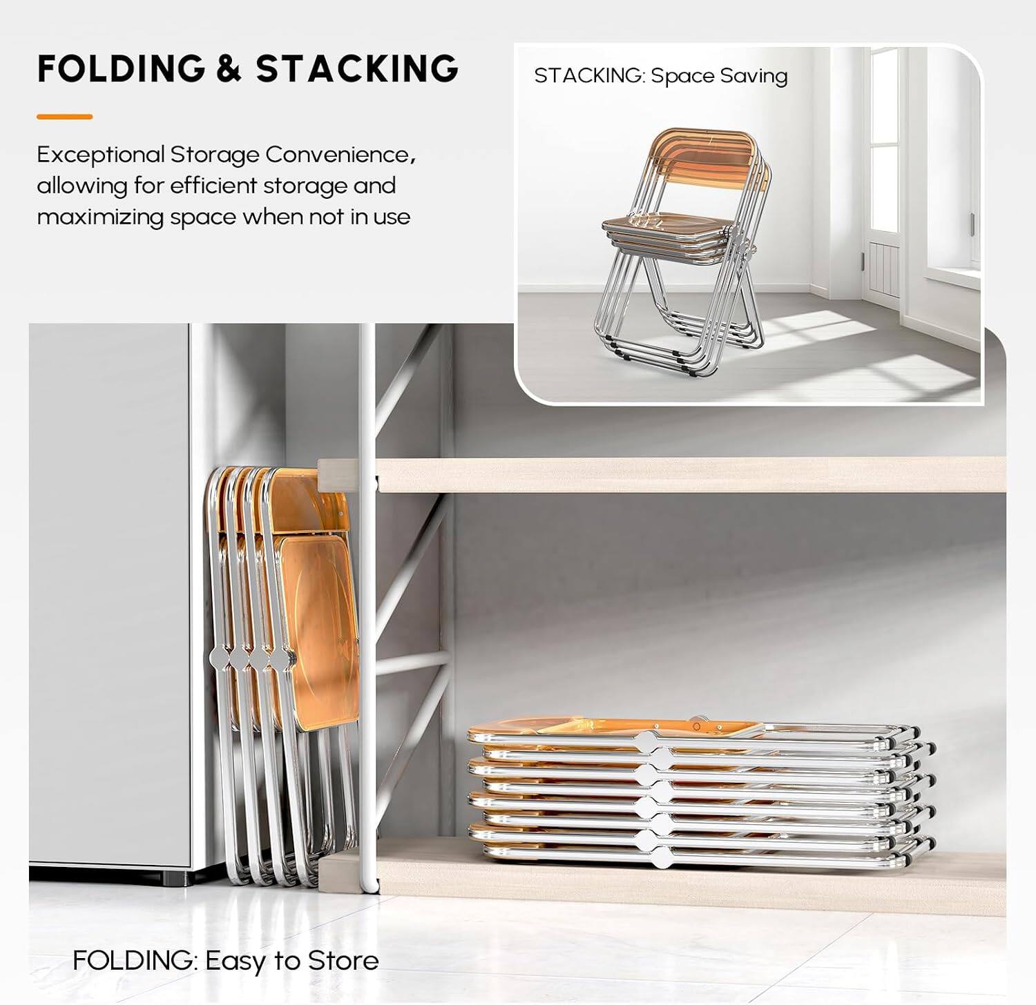 Winado 2PCS Folding Plastic Chairs Portable Clear Commercial Chair Seat ...