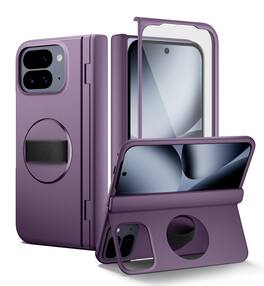 SURITCH - Case for Google Pixel 10 Pro Fold with 360° Rotatable Hand Strap Phone Grip Holder, Invisible Kickstand,Screen Protector - Dark Purple