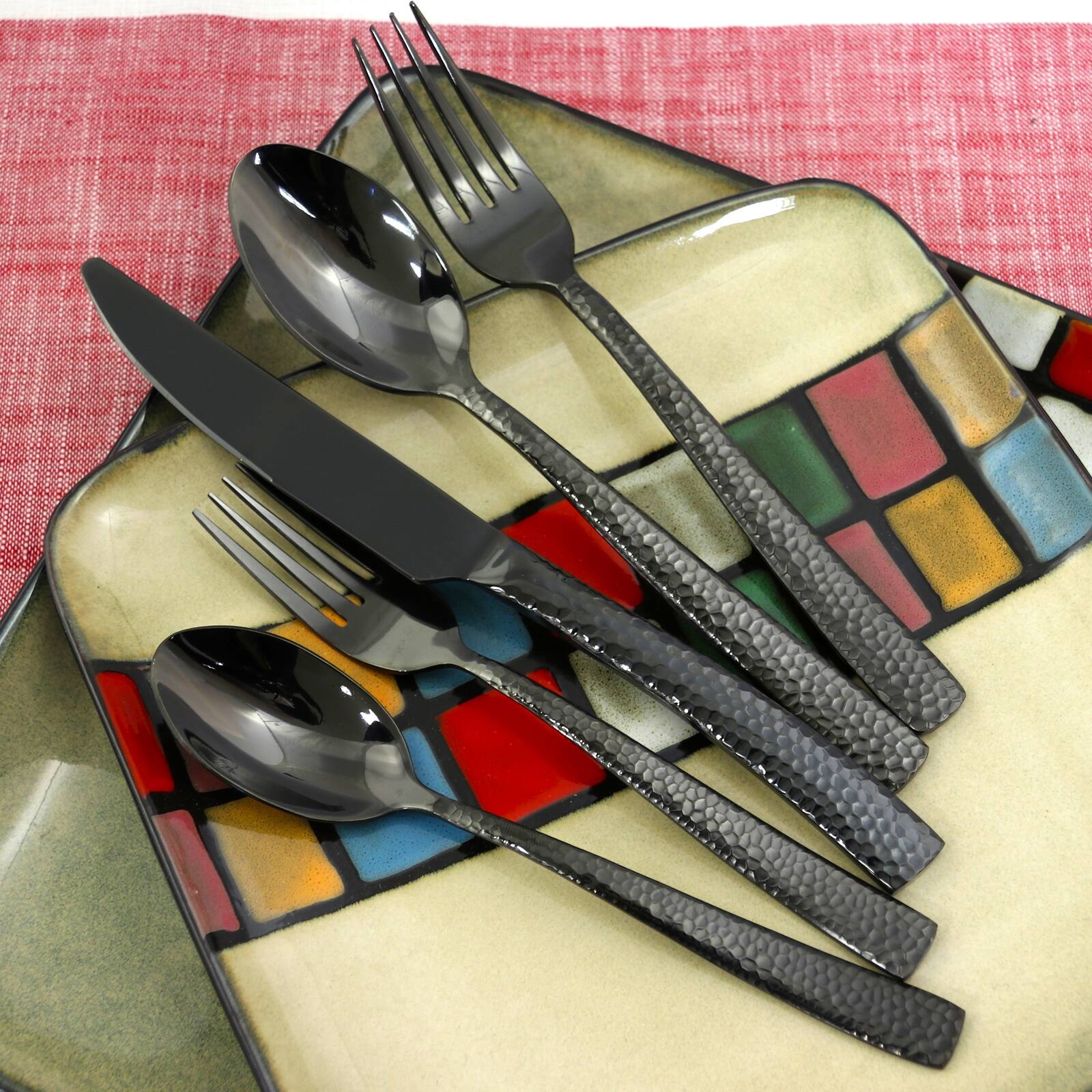 Alt View 2. Gibson - Gibson Elite Stonehenge 20 Piece Flatware Set in Black - Black.
