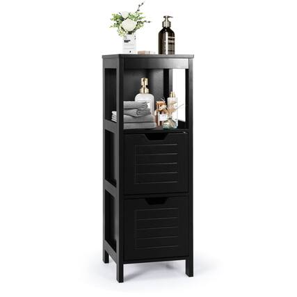 Front. Ecooso - Wooden Freestanding Bathroom Storage Cabinet with Shelves and Multifunction Organizer Rack - Black.