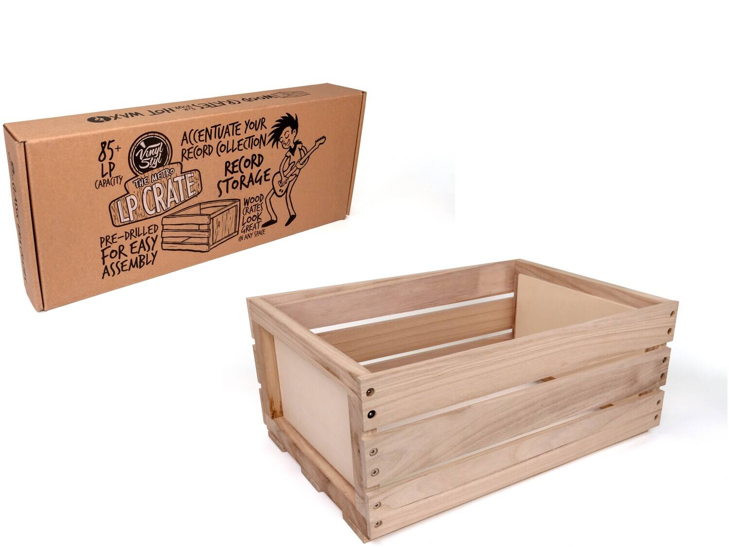 Sure, here is the corrected and grouped text from the image:

---

**Vinyl Style**

**85+ LP CAPACITY**

**THE METRO LP CRATE**

**PRE-DRILLED FOR EASY ASSEMBLY**

**ACENTUATE YOUR RECORD COLLECTION**

**WOOD CRATES GREAT LOOK**

**RECORD STORAGE**

**ANY SPACE**

---

**YOUR RECORD STORAGE**

**WOOD CRATES GREAT LOOK**

**ANY SPACE**