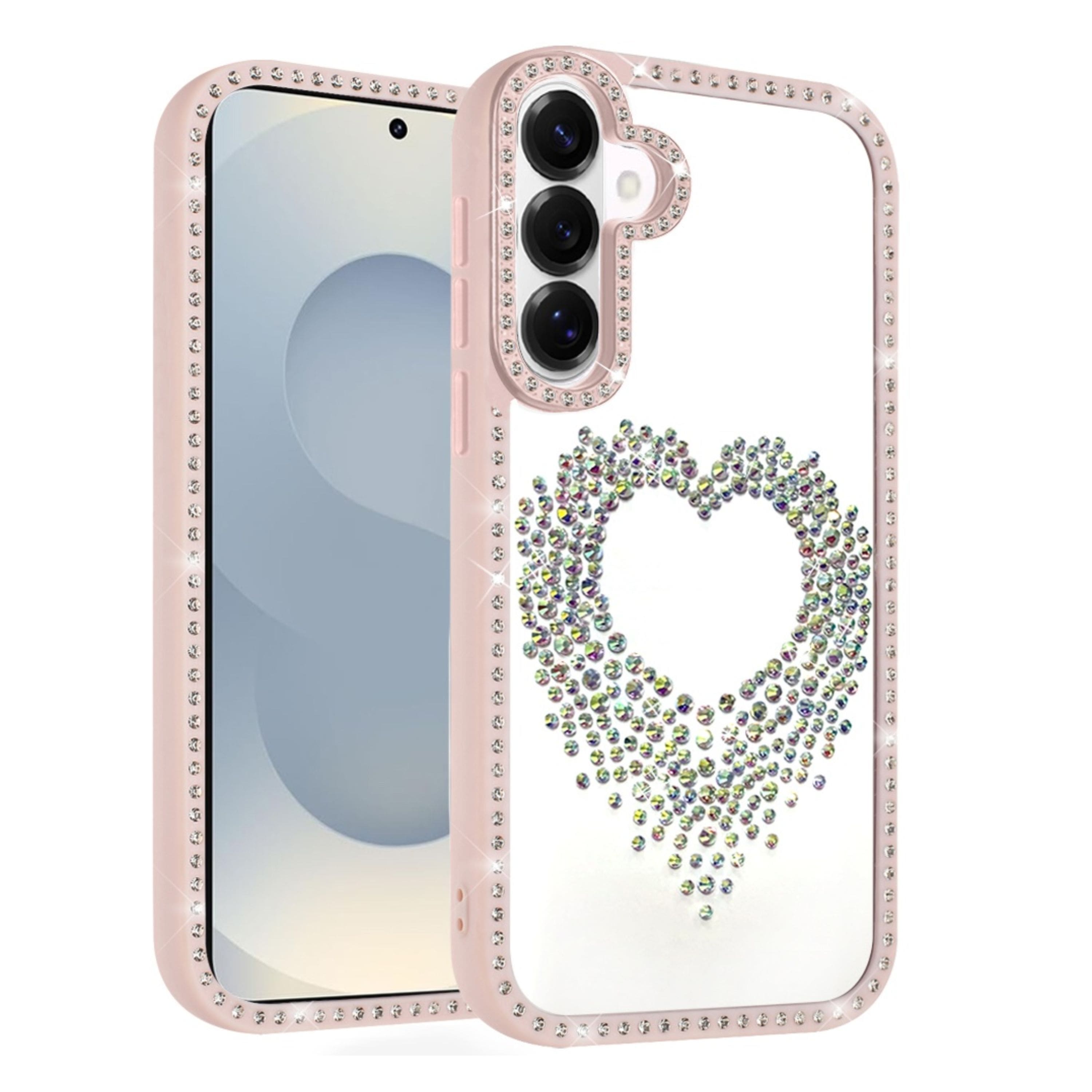Kitcheniva - Heart Shaped Crystals Design Phone Case With Tempered Glass For Samsung S26 - Pink price history on PriceWatchPro