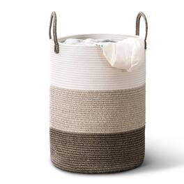 Cheer Collection - Woven Cotton Rope Laundry Hamper – Large 16 x 16 x 22 in Storage Basket with Reinforced Handles - 3 Tone Tan - 3-Tone Tan