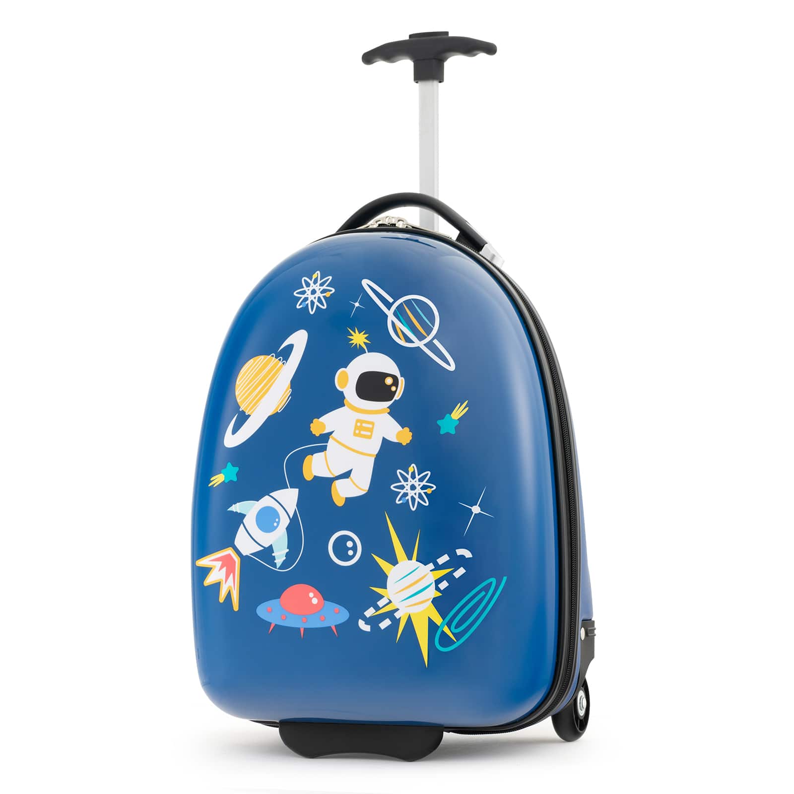 Front. Costway - 16" Kids Carry-On Luggage with Wheels with 2-Level Aluminum Handle Suitcase - Blue.