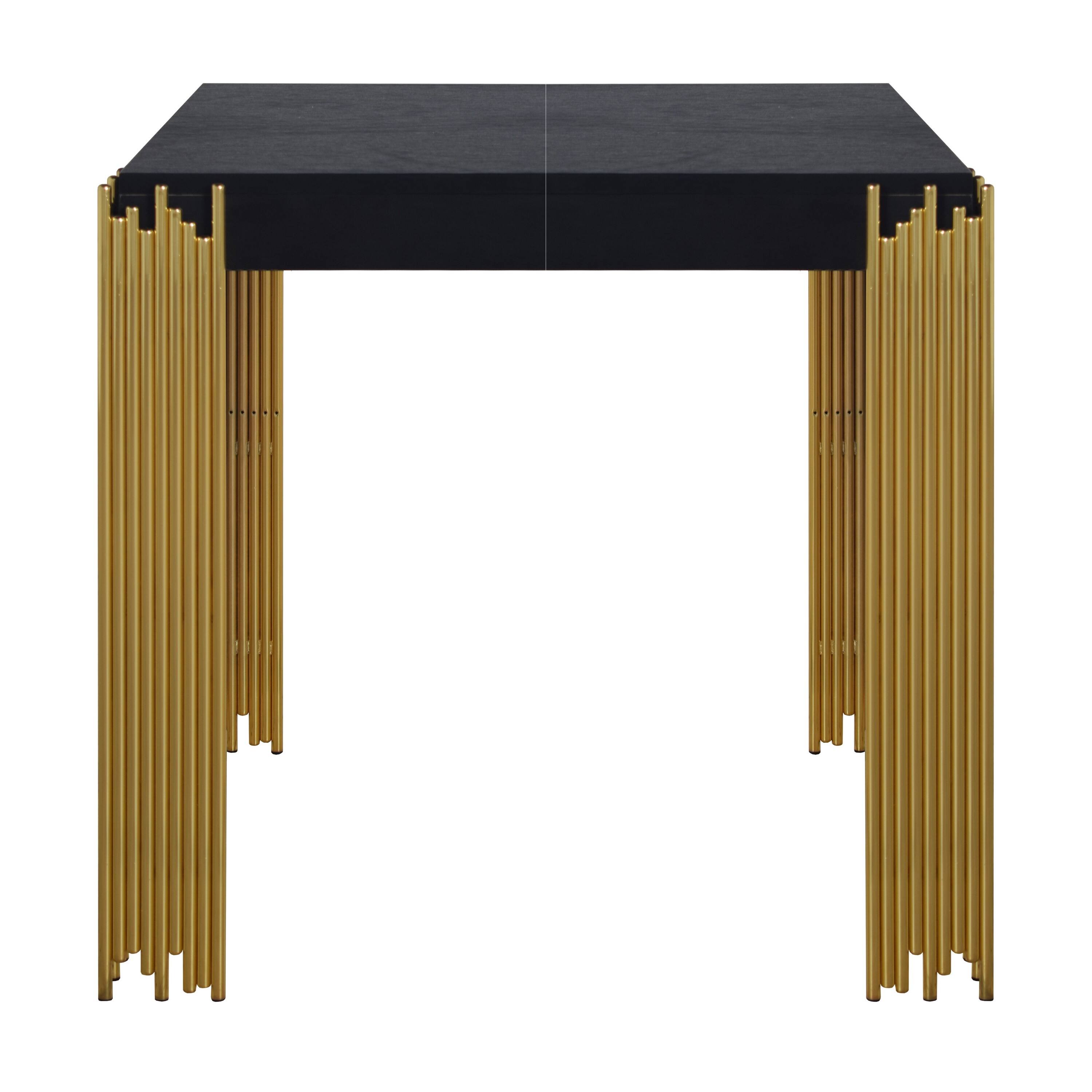 Left. Manhattan Lane - Theo Side End Table, Metal Legs, Wood, Square 25 Inch - Black, Gold.