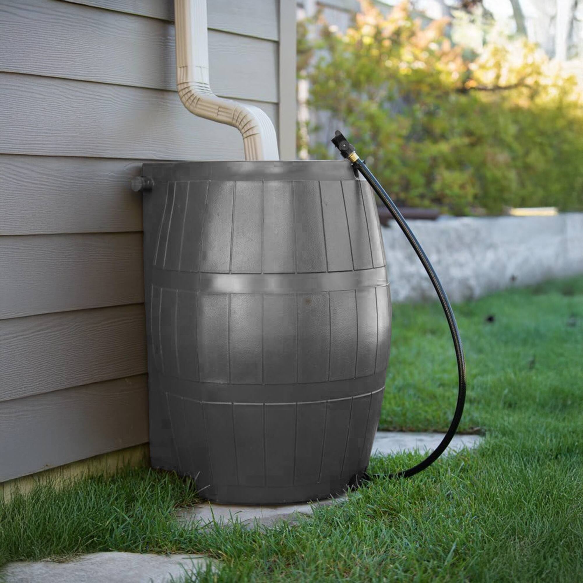 Alt View 4. FCMP Outdoor - FCMP Outdoor RC4000 50 Gallon Outdoor Rain Water Catcher Barrel Container, Grey - Grey.