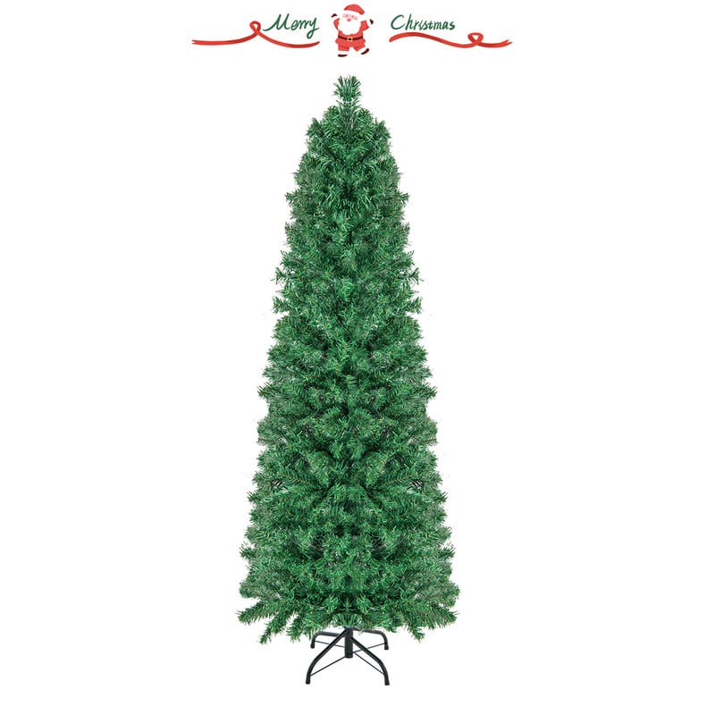 WELLFOR - 5ft Pre‑lit Artificial Christmas Tree, Colorful Fiber Optic Pencil Xmas Tree with 361 Branch Tips and Metal Stand - Green