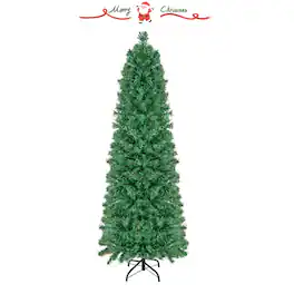 WELLFOR - 5ft Pre‑lit Artificial Christmas Tree, Colorful Fiber Optic Pencil Xmas Tree with 361 Branch Tips and Metal Stand - Green