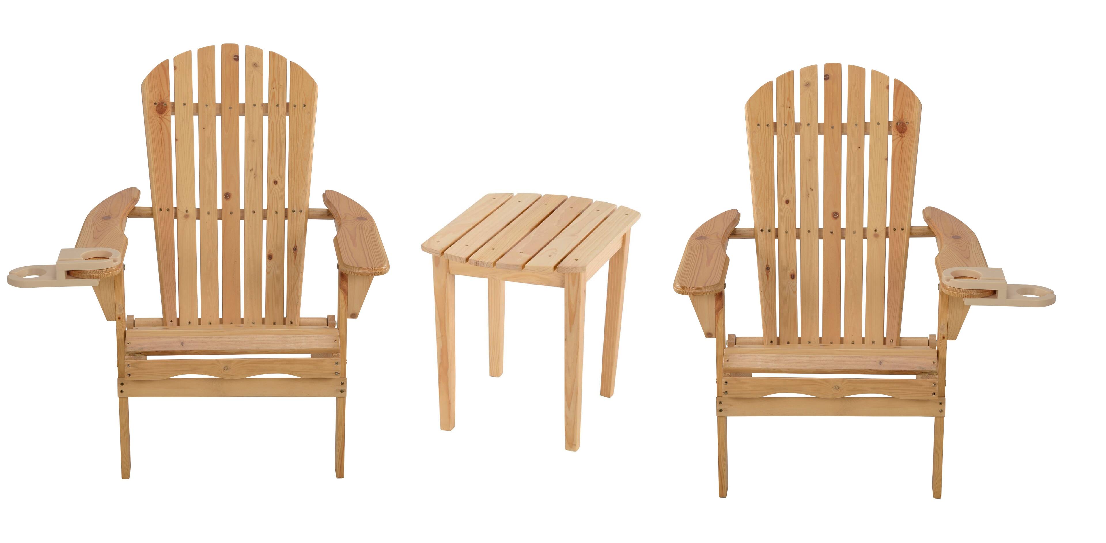 Front. Jiallo - Foldable Adirondack Chair with cup holder Bristro Set, 2 Chairs with cup holders and 1 End Table - NATURAL.
