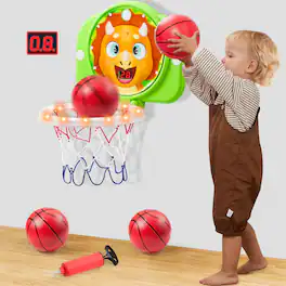 Joyfy - Toddler Basketball Hoop Indoor LED Scoring Adjustable Height Dinosaur Mini Hoop Basketbal - Multicolor
