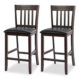 Ecooso - Set of 2 25 Inch Bar Stools with Rubber Wood Legs and Upholstered Cushioned Seat - Dark Espresso