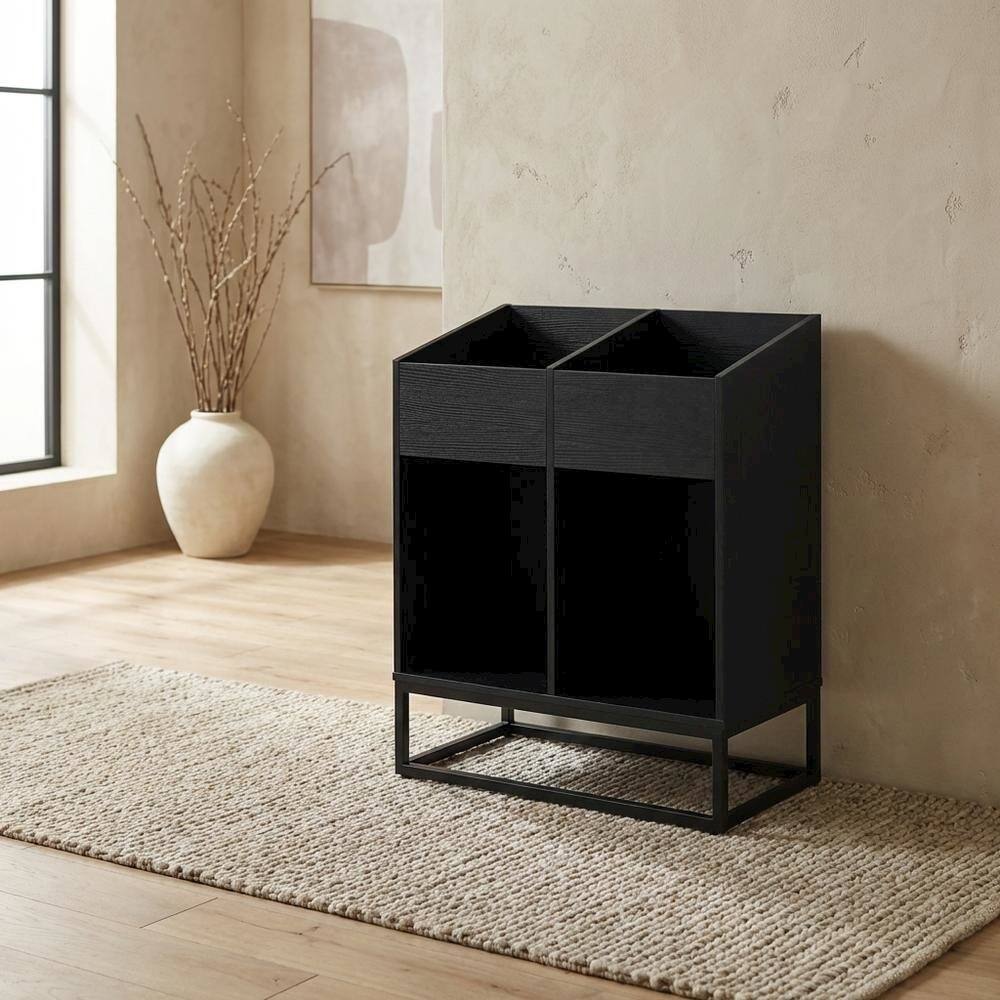 Alt View 4. FurniFact - Vinyl Record Storage Stand in Neutral Finish with Sturdy Construction - Black.