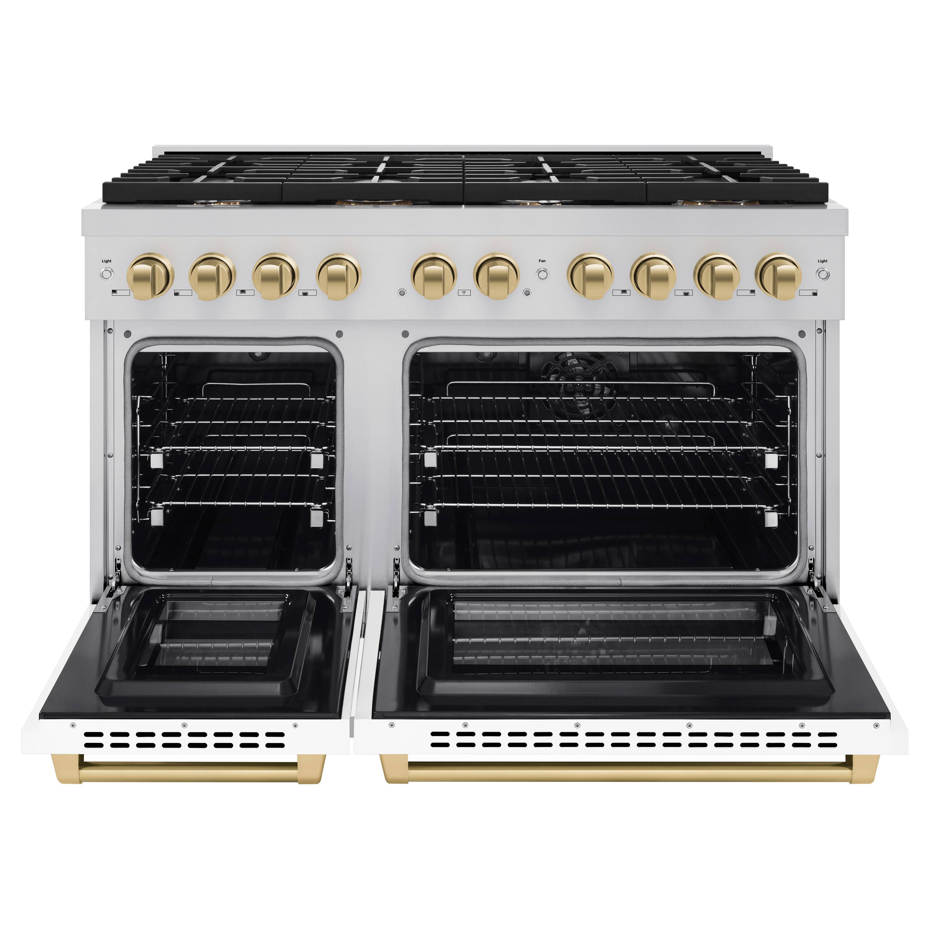 Angle. ZLINE - ZLINE Autograph 48" Paramount Double Oven Dual Fuel Range with White and Bronze Accents (SDRZ-WM-48-CB) - White.