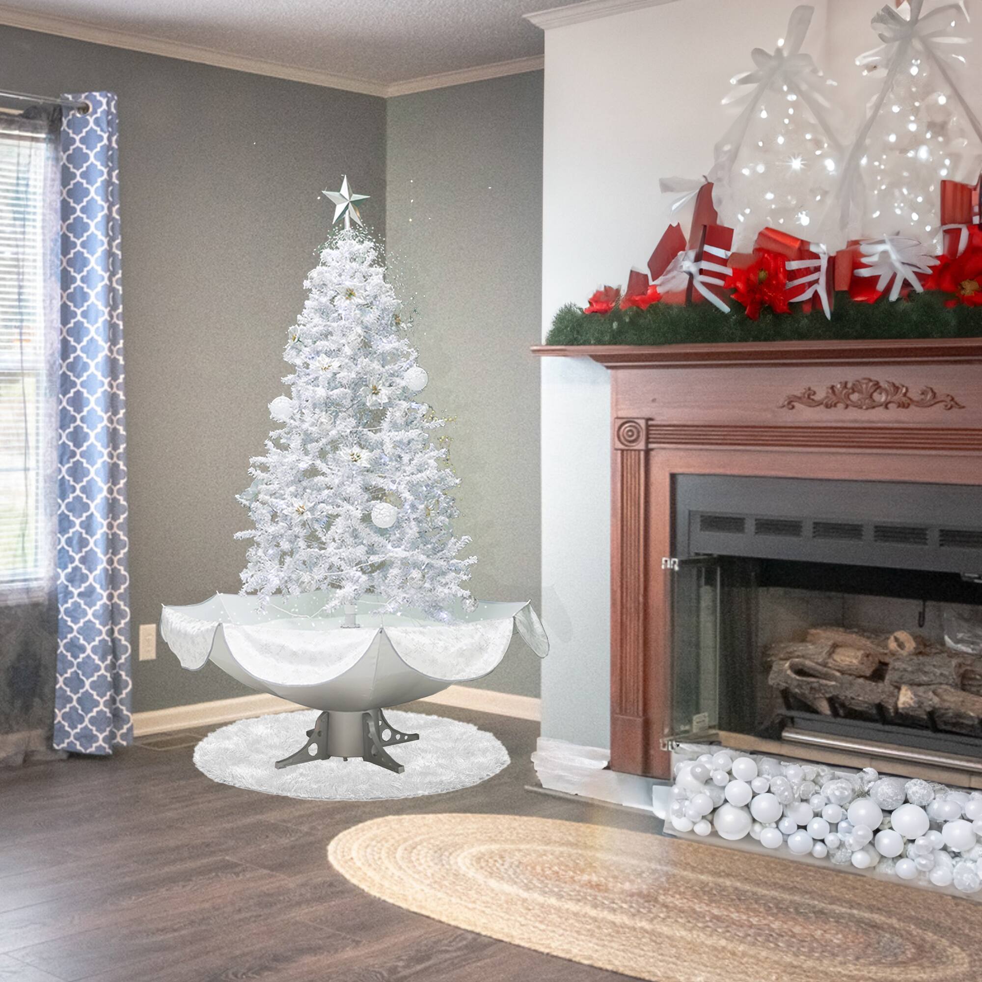 Alt View 3. Northlight - Lighted Musical Snowing Artificial White Tinsel Christmas Tree - 6' - White LED Lights - Silver.