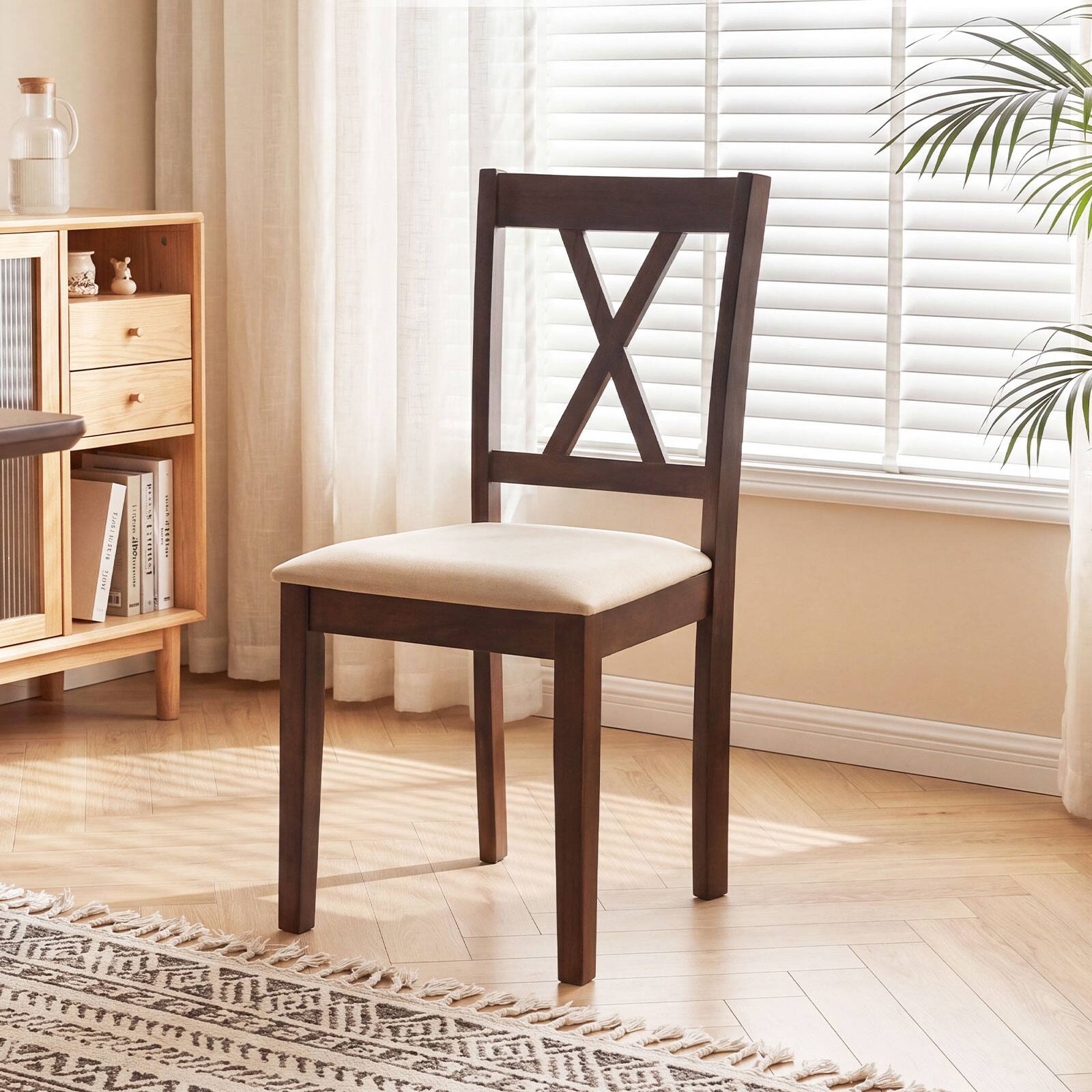 Alt View 1. Costway - Costway 4PCS Wooden Dining Chair with Rubber Wood Frame, Curved Backrest for Dining Room - Walnut.