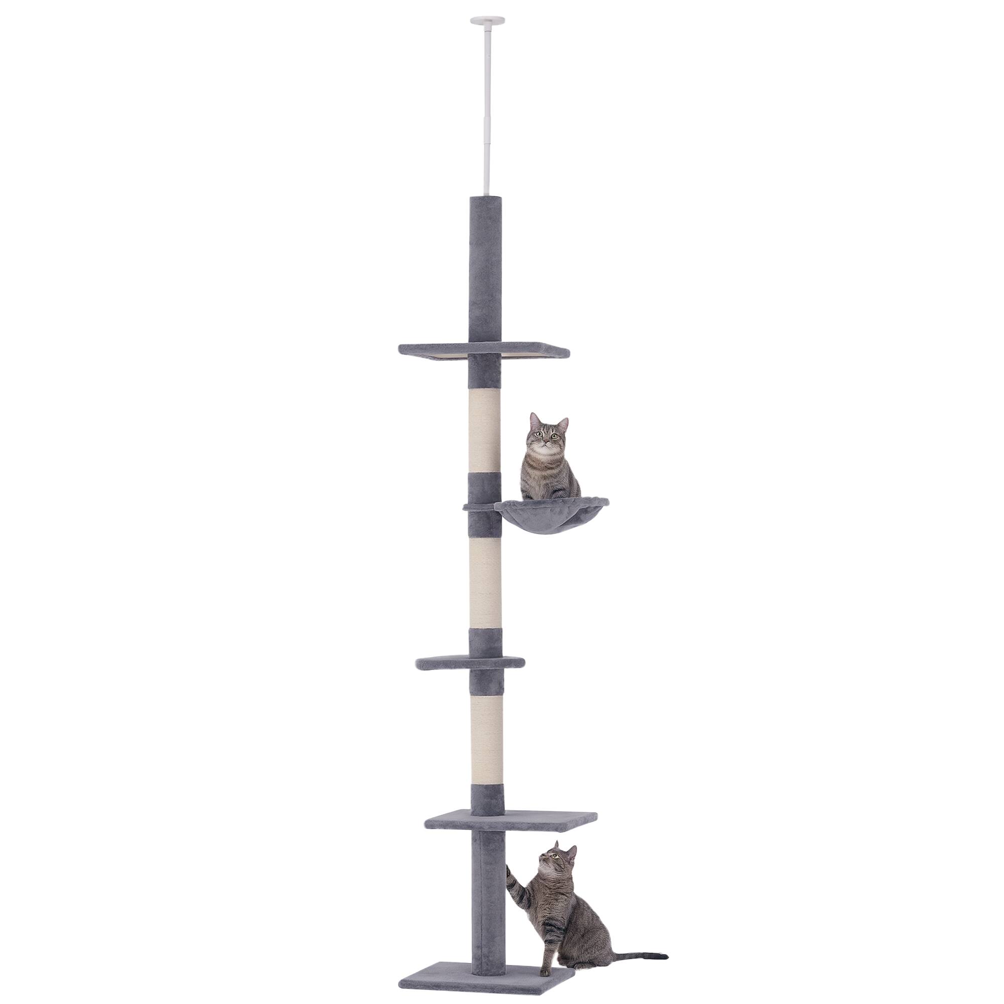 Front. Pawhut - 102" Adjustable Height Floor to Ceiling Cat Tree, 5 Level Cat Tower with Scratching Posts, Hammock - Grey.