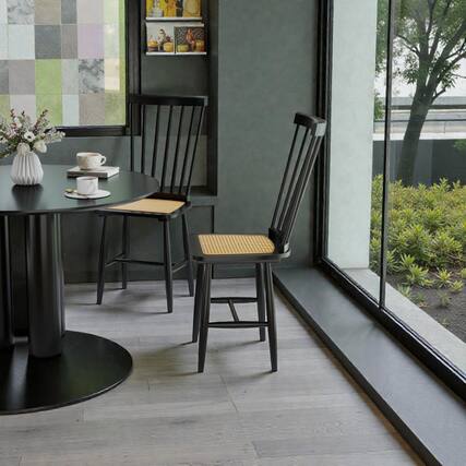 Front. Hivvago - Rustic Rubberwood Chair with Durable PE Rattan Seats - Set of 2 - Black, Natural.