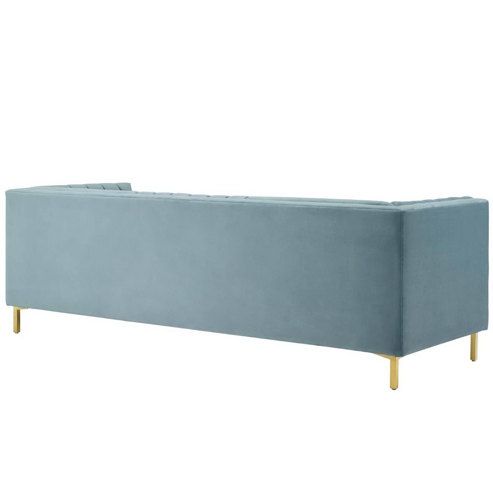 Angle. Modway - Ingenuity Channel Tufted Performance Velvet Sofa by Modway - Blue.