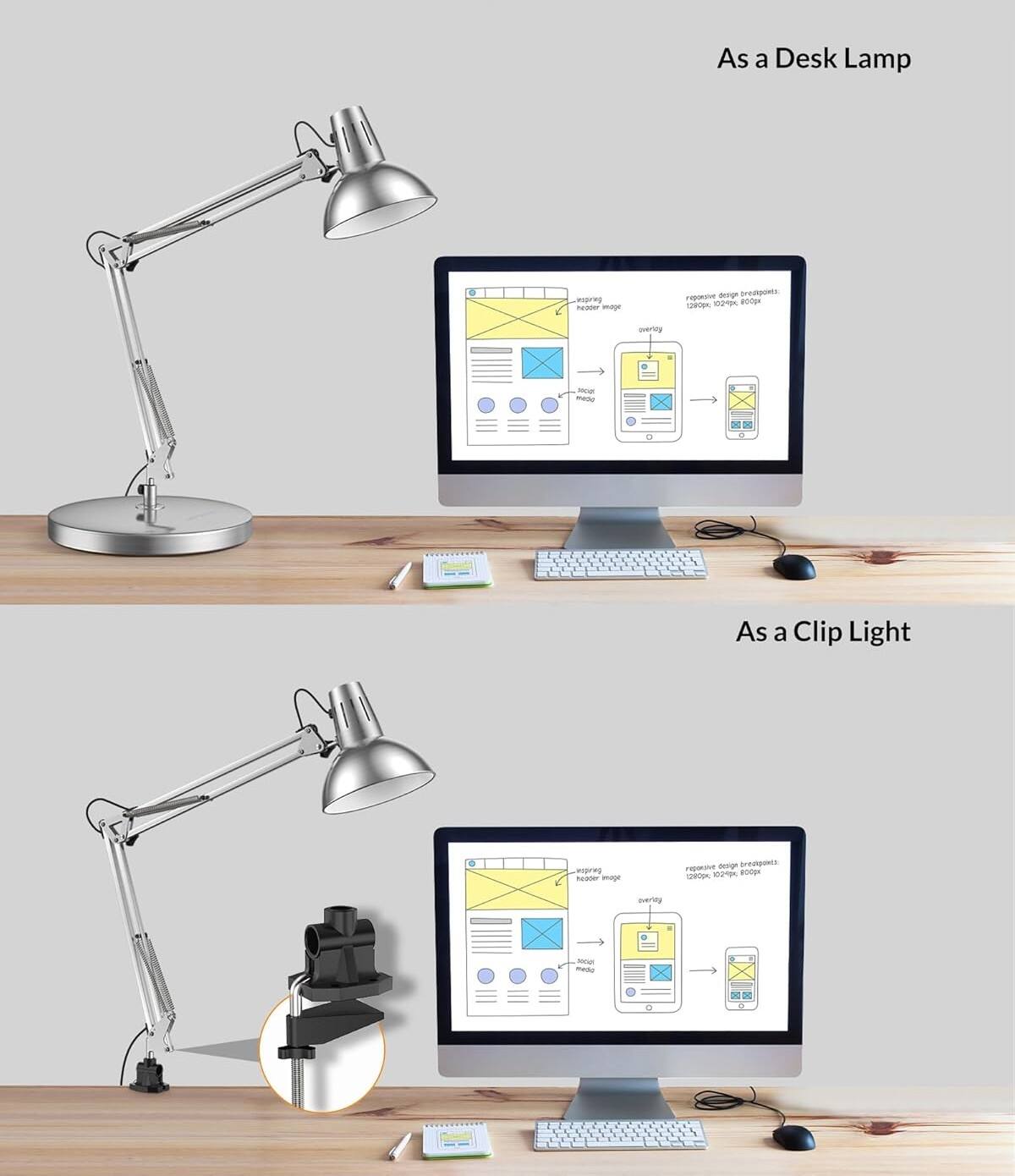 As a Desk Lamp

As a Clip Light