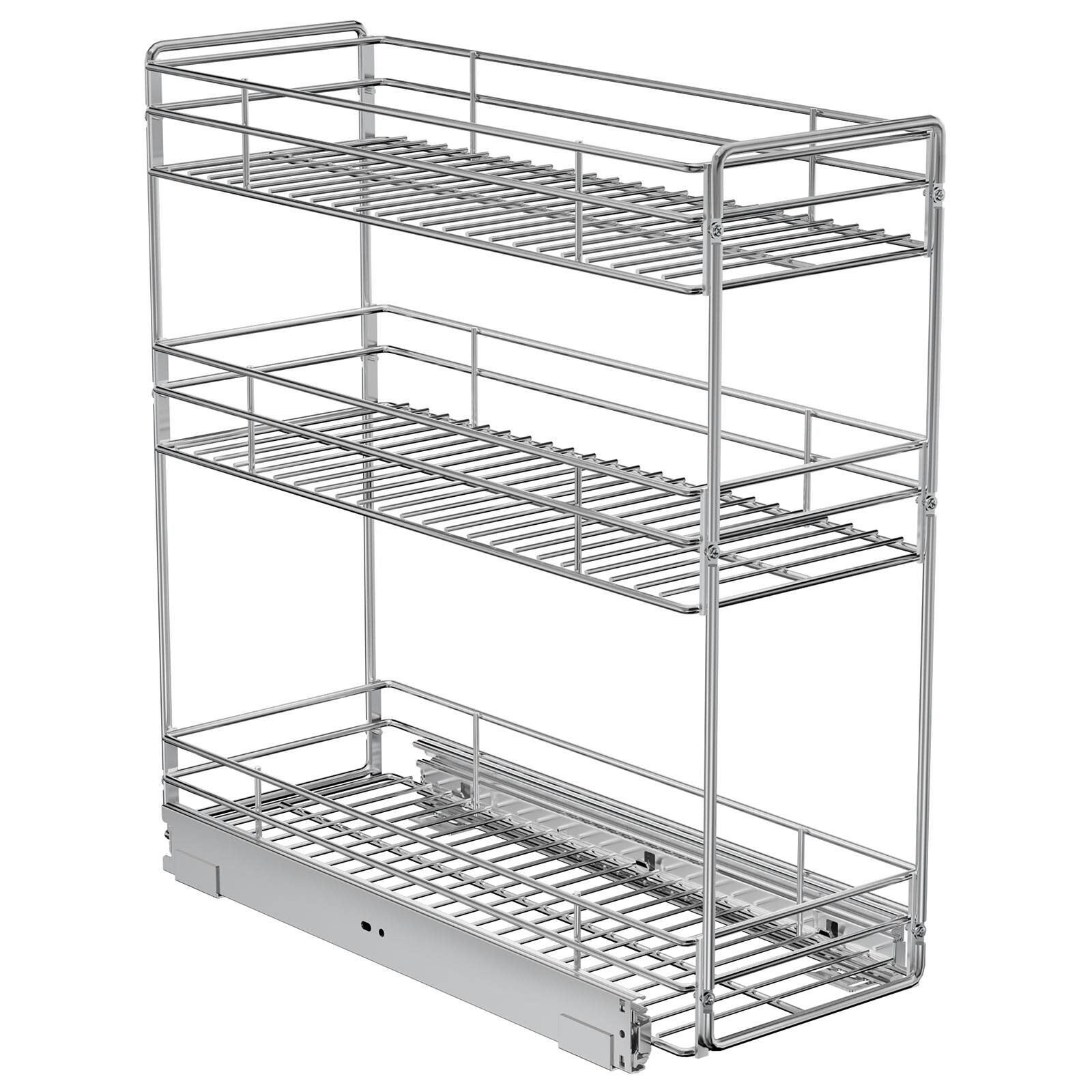 LOVMOR - 3-Tier Pull Out Spice Rack for Narrow Cabinet (5½in W X 20½in D) Slide Out Cabinet Organizer and Pull Out Shelves - Silver