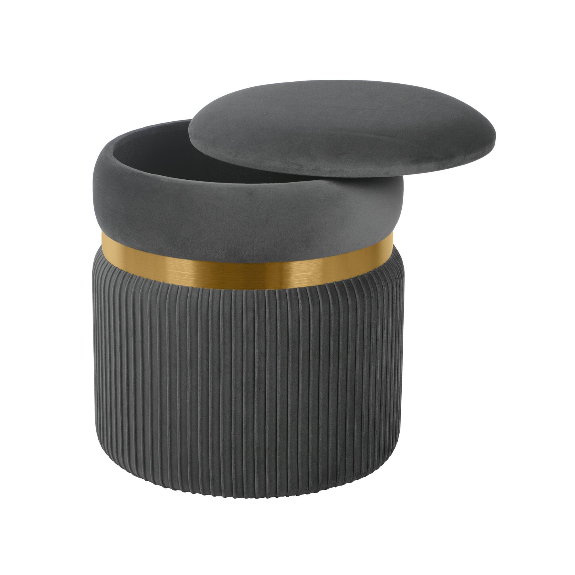 Alt View 1. GOODSILO - Modern Velvet Round Storage Ottoman with Tufted Design for Living Room and Bedroom - Grey+Gold.