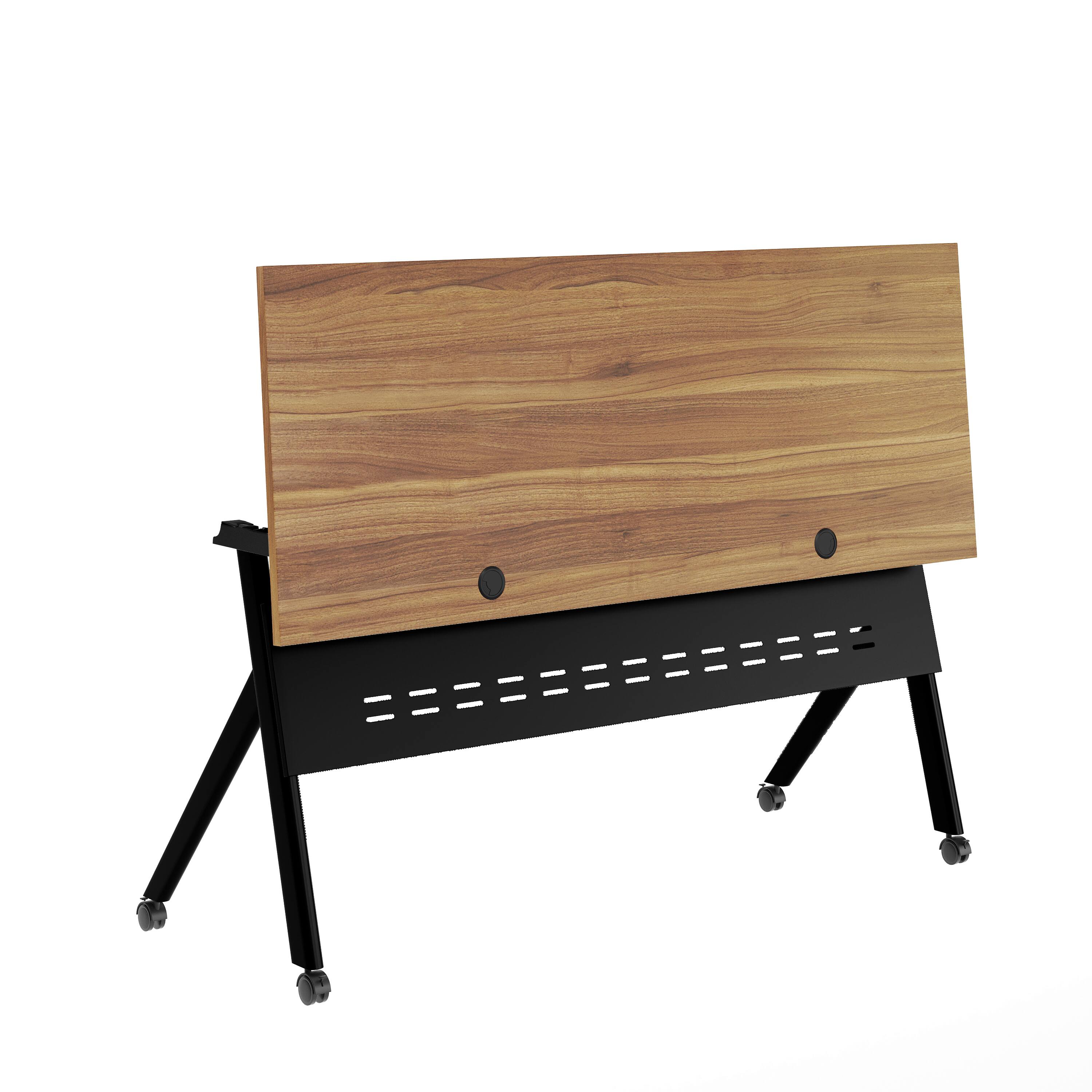 Alt View 8. Emma + Oliver - Griffin Heavy-Duty Flip Top Training Table with Nesting Design, Privacy Panel, Y-Legs, Tabletop, Metal Frame - Walnut Top/Black Frame.