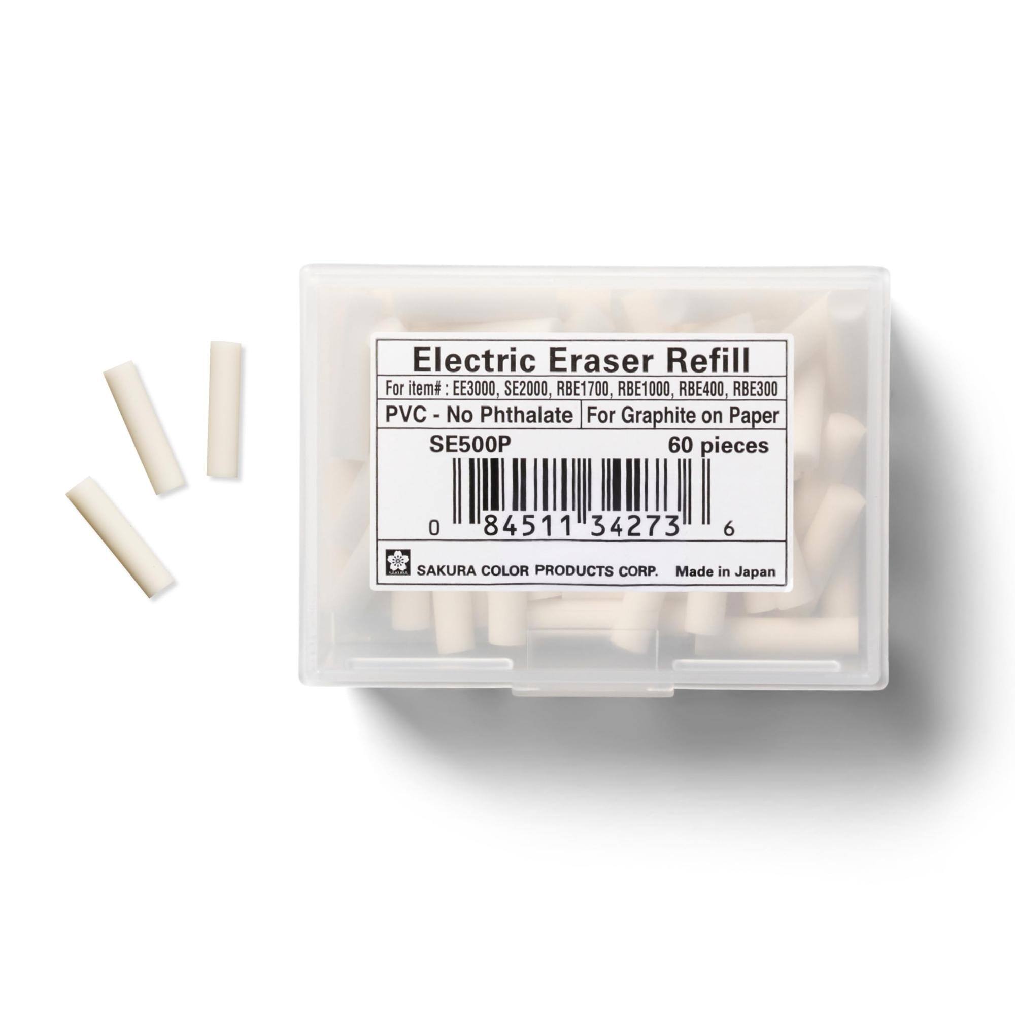 Electric Eraser Refill For item# EE3000, SE2000, RBE1700, RBE1000, RBE400, RBE300 PVC - No Phthalate For Graphite on Paper SE500P 60 pieces

0 84511 34273 6

SAKURA COLOR PRODUCTS CORP. Made in Japan