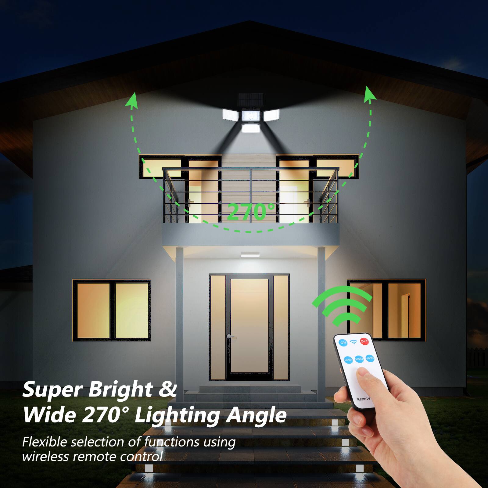 Super Bright & Wide 270° Lighting Angle  
Flexible selection of functions using wireless remote control
