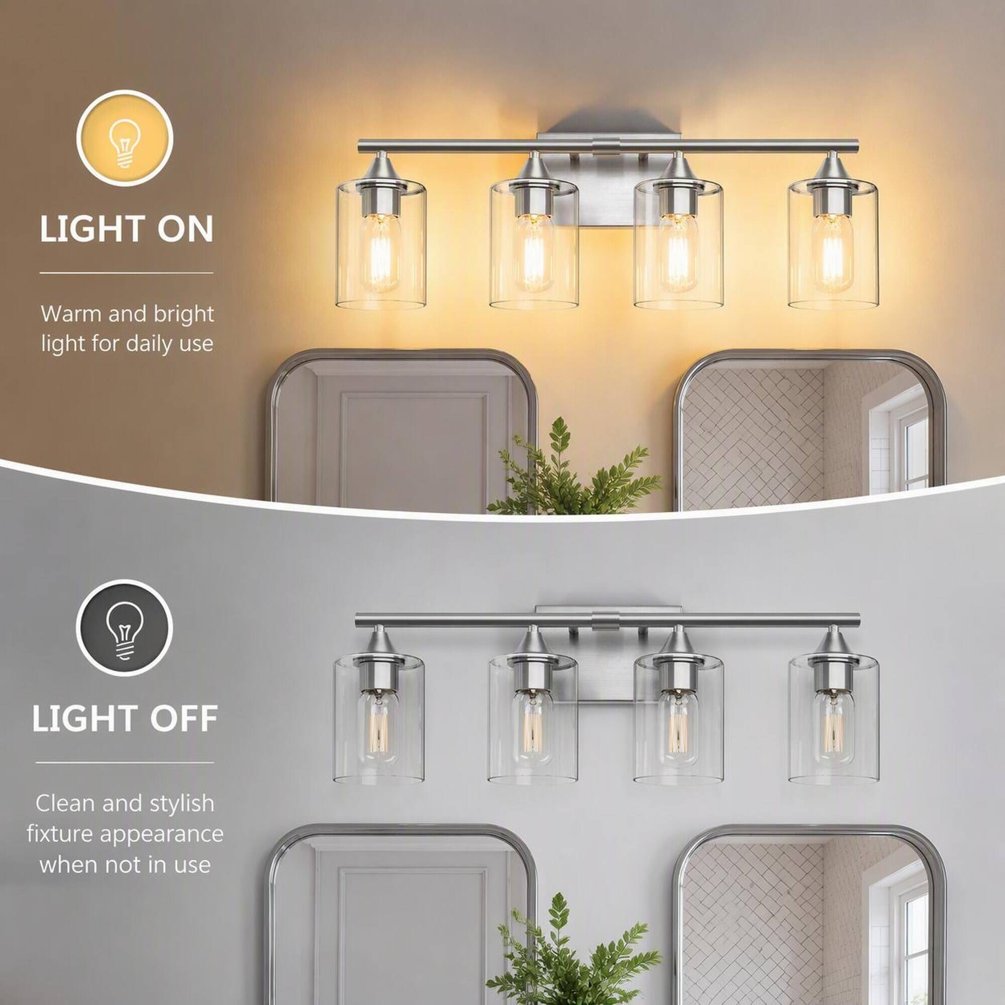 LIGHT ON  
Warm and bright light for daily use  

LIGHT OFF  
Clean and stylish fixture appearance when not in use