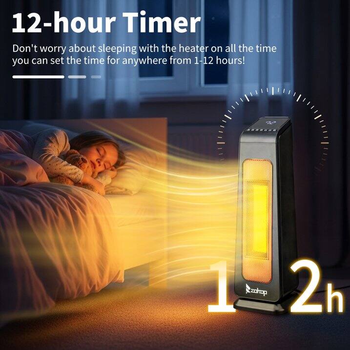 12-hour Timer  
Don't worry about sleeping with the heater on all the time. You can set the time for anywhere from 1-12 hours!  

1 2h