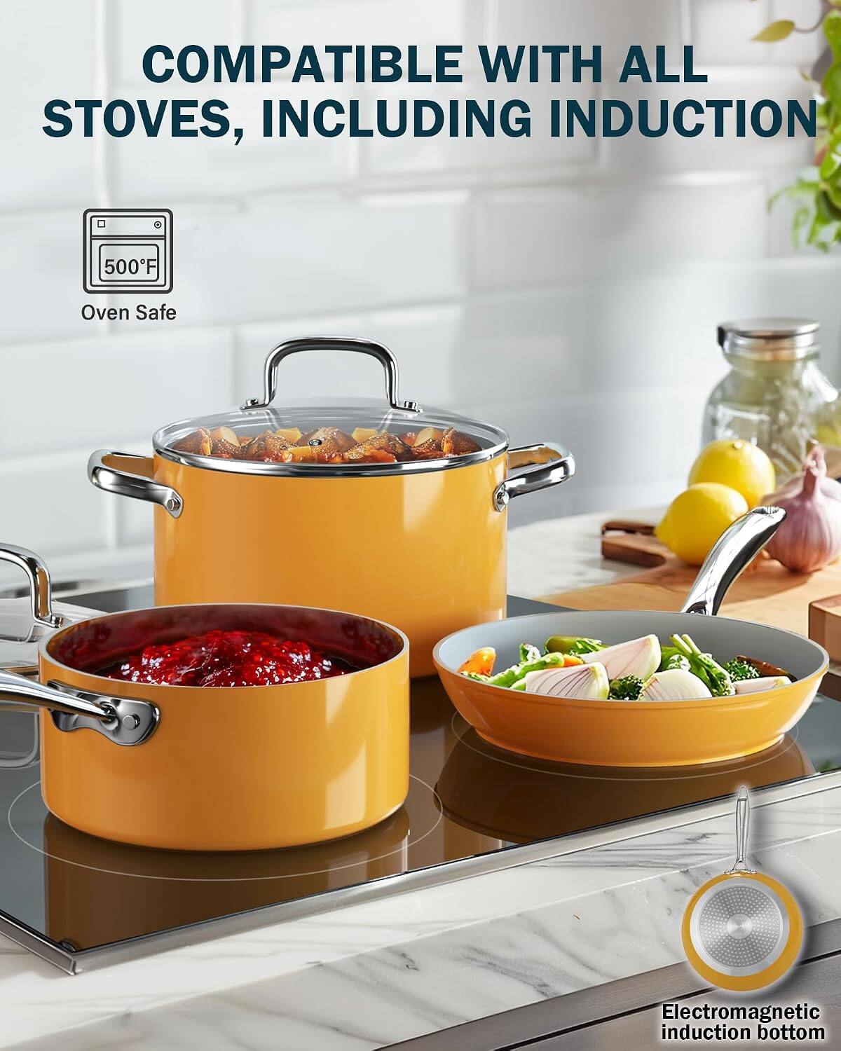 COMPATIBLE WITH ALL STOVES, INCLUDING INDUCTION

500°F Oven Safe

Electromagnetic induction bottom
