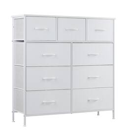 Bestier - 9 Drawer 39.37 in.W Fabric Storage Tower Dresser Wooden Top for Kid Room, Closet, Entryway, Nursery - White
