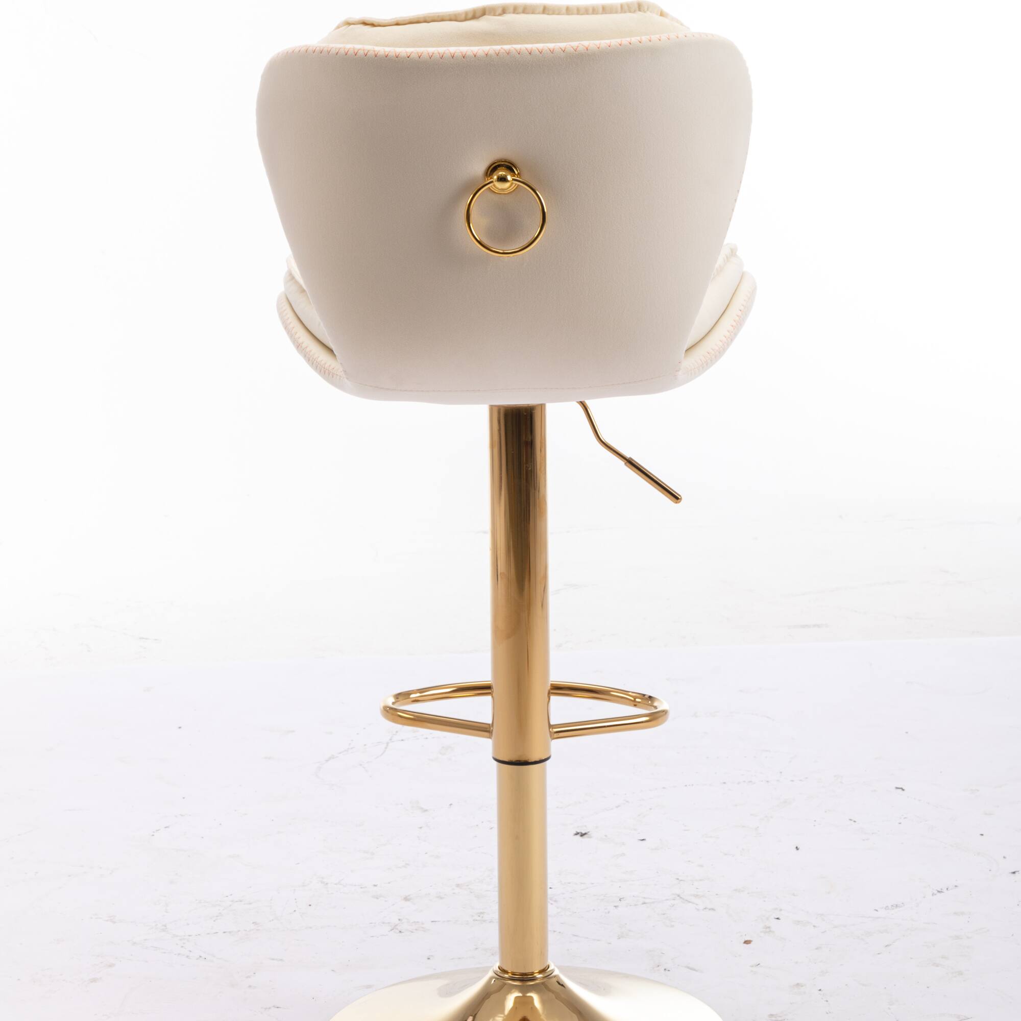 Left. GOODSILO - Set of 2 Adjustable Swivel Bar Stools with Chrome Footrest and Velvet Upholstery - Cream.