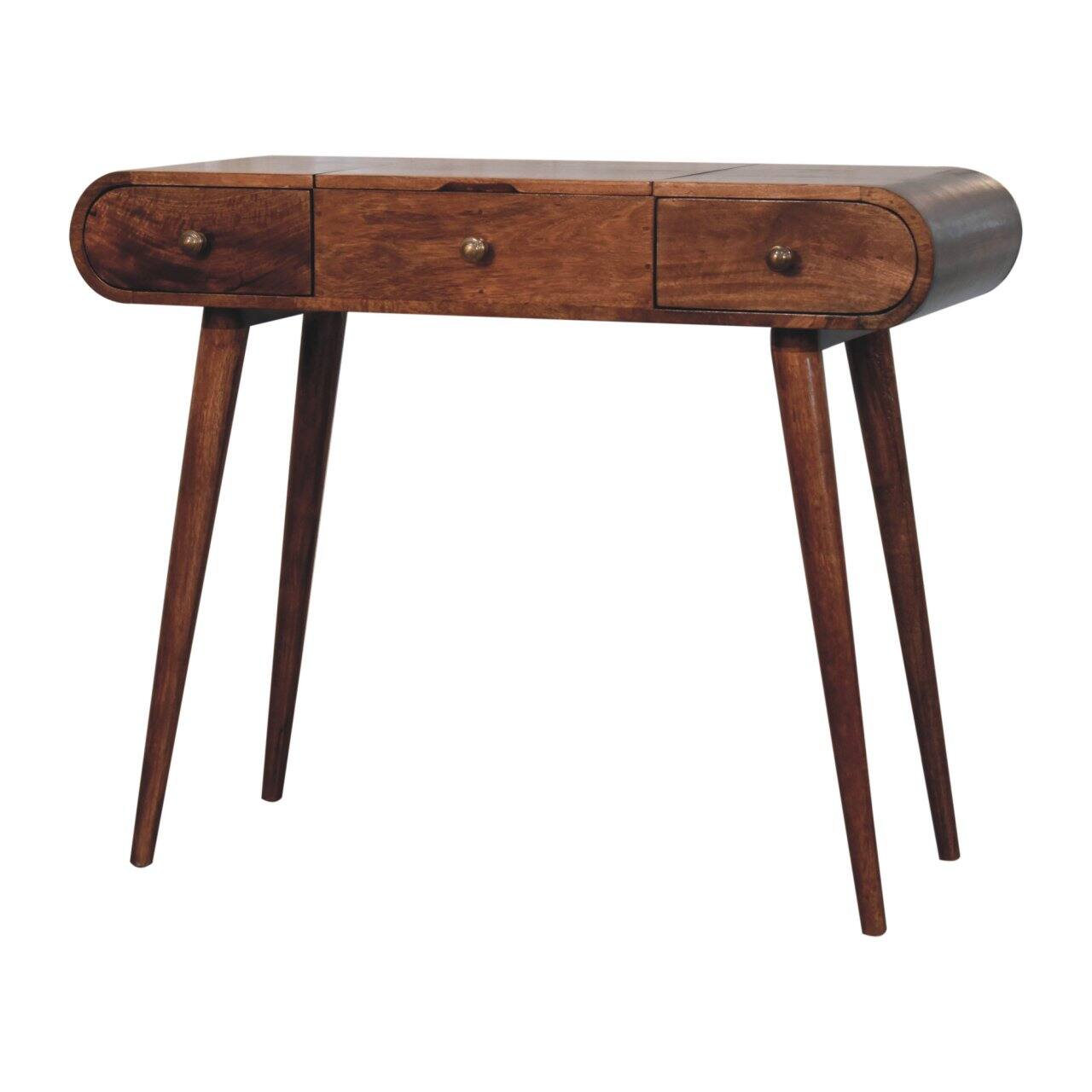 Angle. Artisan Furniture - Honey Caramel Round Dressing Table - Brown.