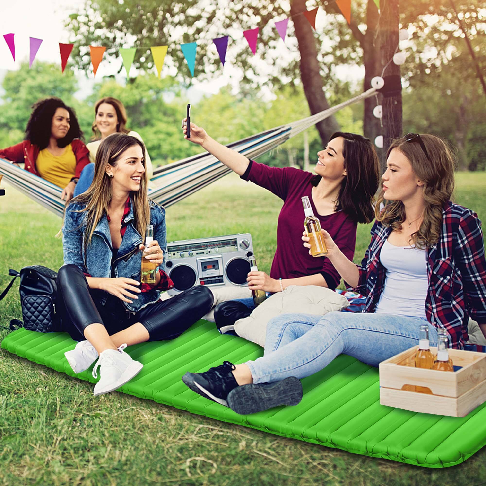 Alt View 1. Costway - Costway 3 Inch Inflatable Camping Sleeping Pad Waterproof & Comfortable Sleeping Mat - Green.