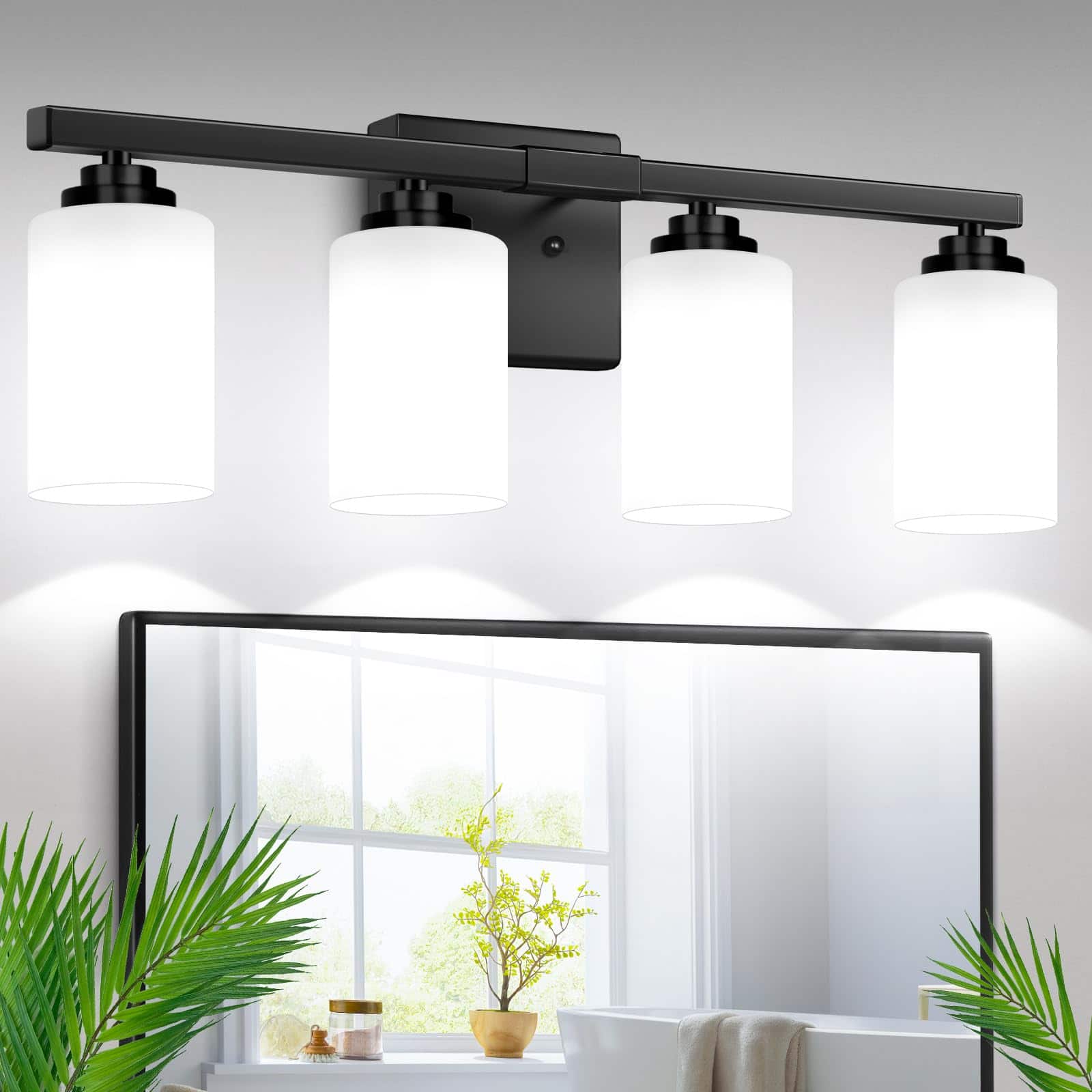 Nordic Hygge - 4-Light Matte Black Modern Bathroom Vanity Light with Clear Glass Shades