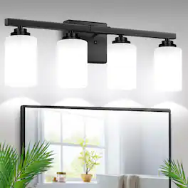 Nordic Hygge - 4-Light Matte Black Modern Bathroom Vanity Light with Clear Glass Shades