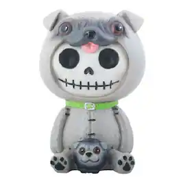 Pacific Trading - Furrybones Pugsly Skeleton Dressed in a Pug Dog Costume Figurine Statuette - Gray